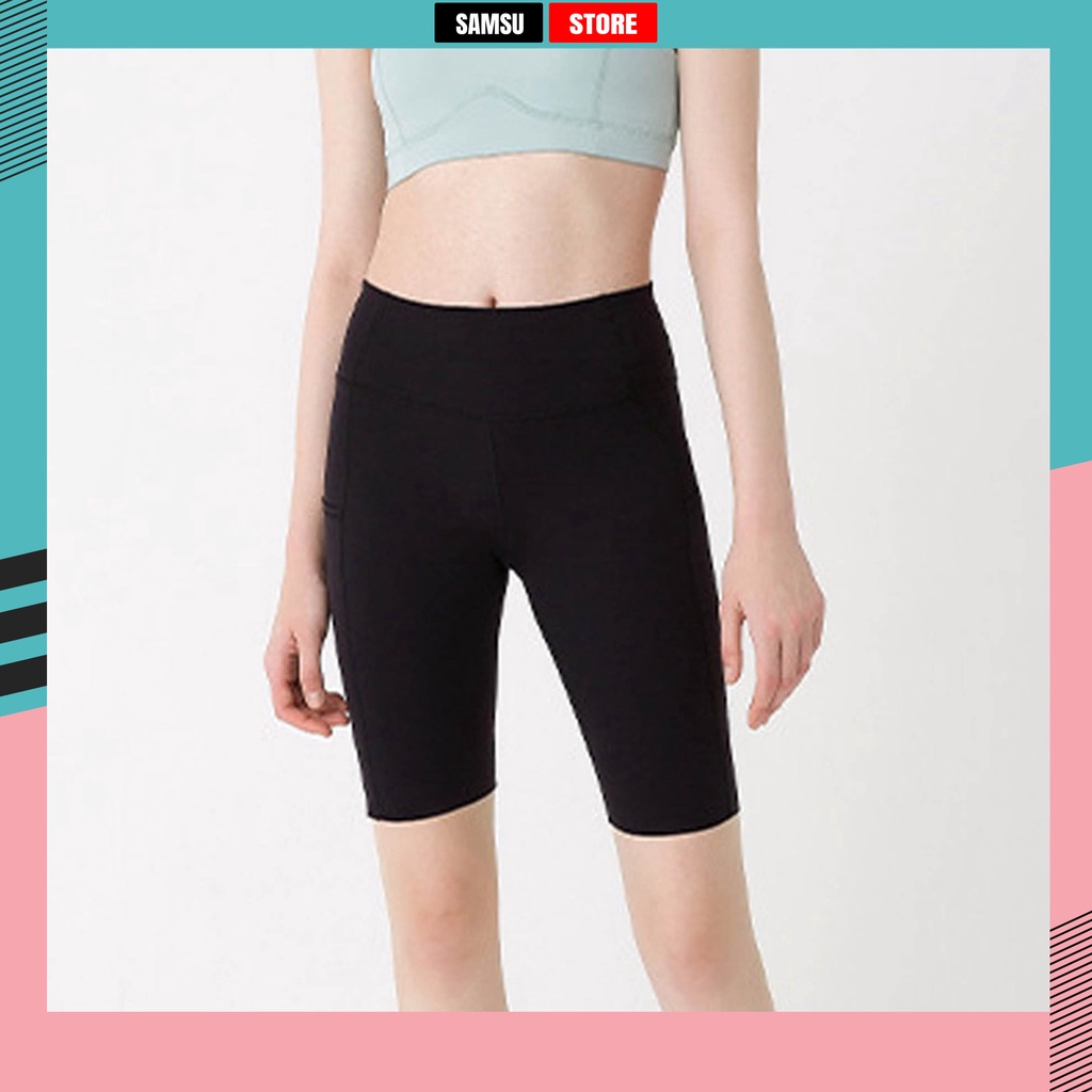 Quần legging lửng SAMSU vải thun cao cấp biker nữ đùi ngố đồ mặc nhà dáng ôm bó lưng thun tập gym yoga bigsize Q29