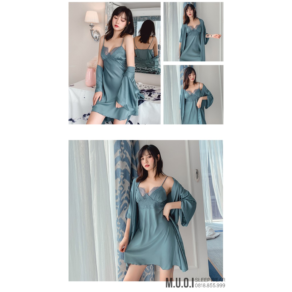 Set váy ngủ kèm choàng lụa satin MIEMMOC SX 108 QUẢNG CHÂU cao cấp(có video thật)