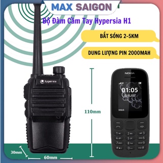 Bộ đàm cầm tay Hypersia H1 bắt sóng theo địa hình 2-5 km, dung lượng pin 2000mAh