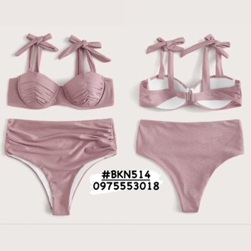 [BKN514] &lt;ÂU&gt; SET BIKINI CUPSO HỒNG NƠ VAI (CÓ GỌNG) (CẠP CAO)