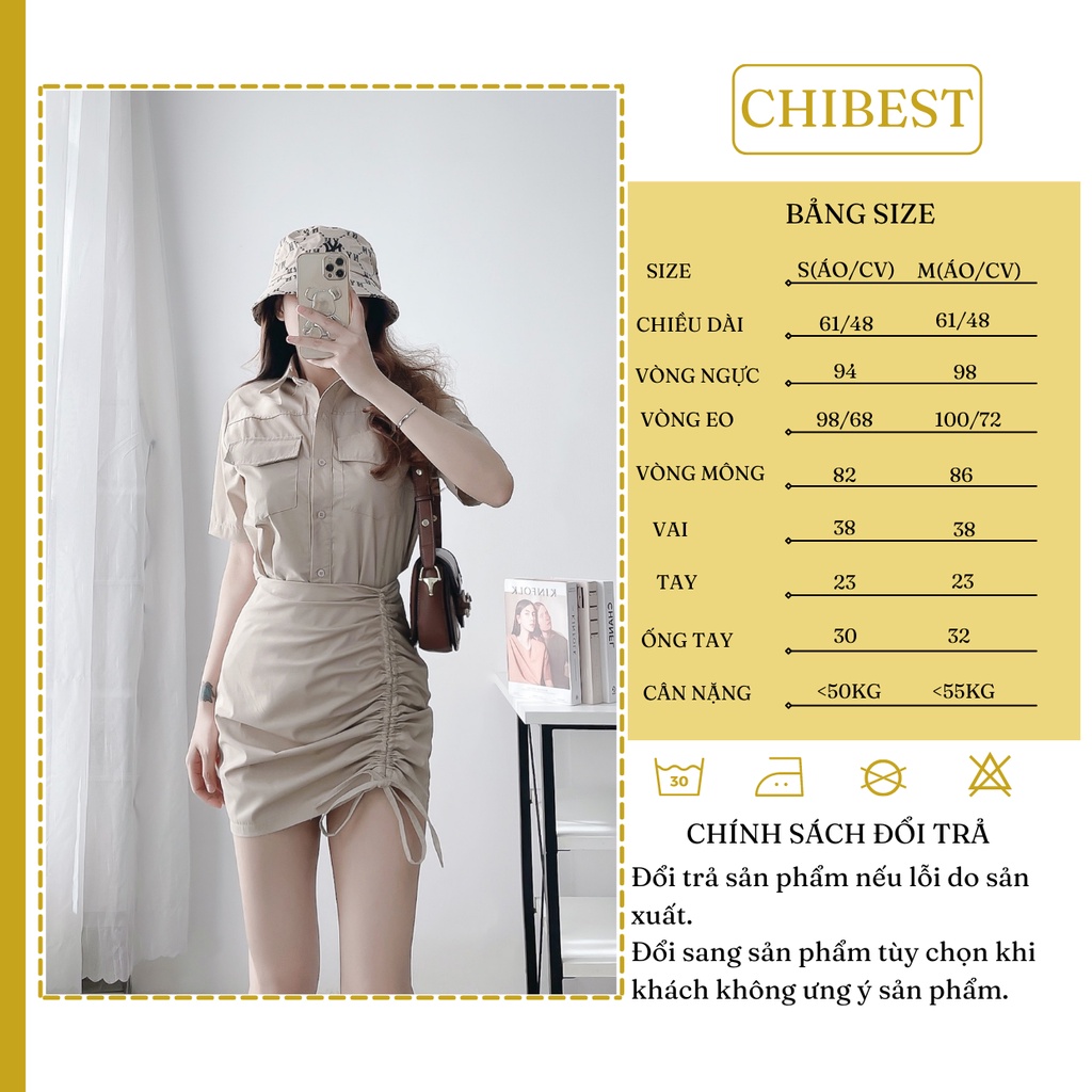 Set kaki cv rút dây áo basic 2 túi  CHIBEST ASB78