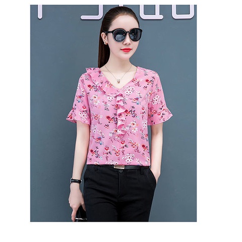 Áo Voan Tay Ngắn Cổ Chữ V In Họa Tiết Hoa Nhí Xinh Xắn Thời Trang Phong Cách Hàn Quốc Cho Nữ