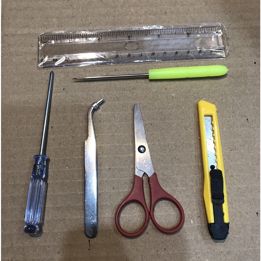 Dụng cụ làm nhà búp bê DIY Dollhouse- Set 6 món gồm: kéo, nhíp, thước, dùi, tô vít, dao rọc giấy