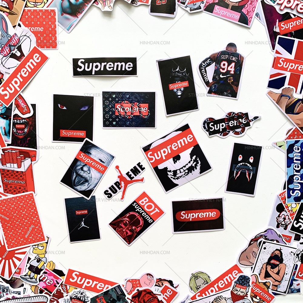 Sticker SUPREME decal hình dán chống nước trang trí xe, laptop, nón bảo hiểm.