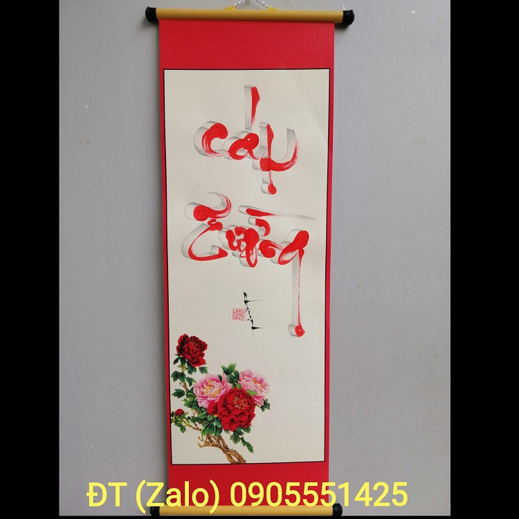 Tranh thư pháp chữ Bình An kích thước 27cm x 79cm kèm nẹp treo