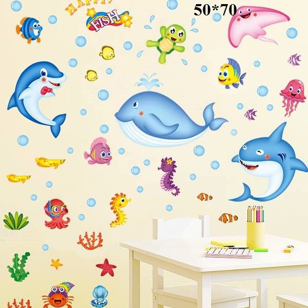 Decal dán tường cá voi nhỏ ( 1m5*1m2) | BigBuy360 - bigbuy360.vn