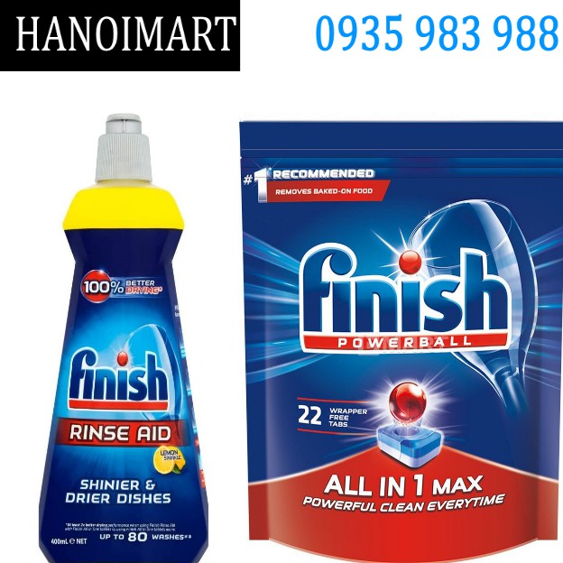 Combo Viên rửa bát Finish All in one  22 tabs+ Nước Bóng Finish 400ml Ba Lan - HANOIMART