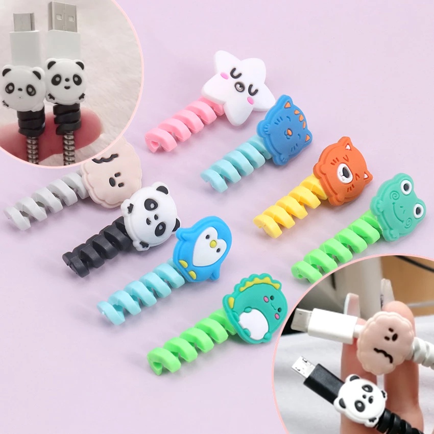 Dụng cụ quấn cáp sạc USB chống đứt gọn gàng bằng silicon hình thú hoạt hình dễ thương
