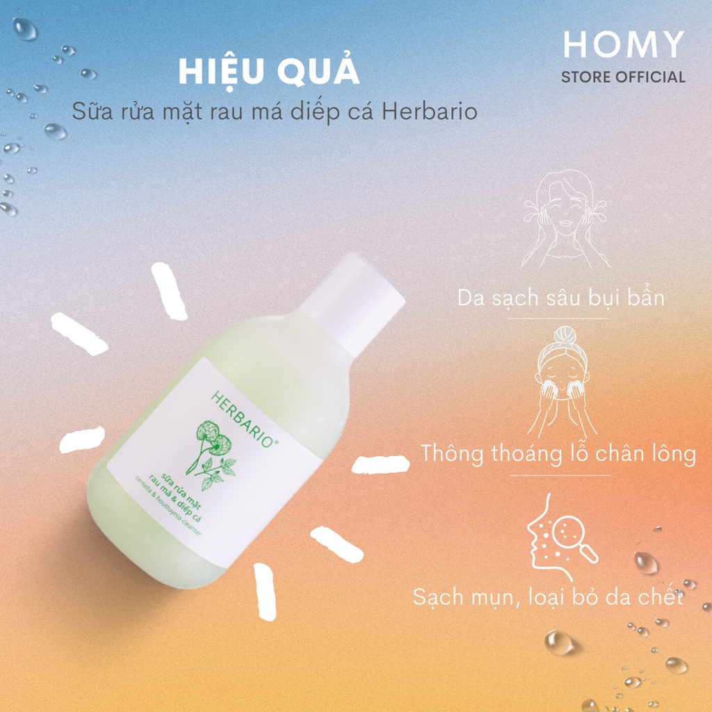 Sữa rửa mặt Rau Má và Diếp Cá Herbario 200ml giúp làm sạch da