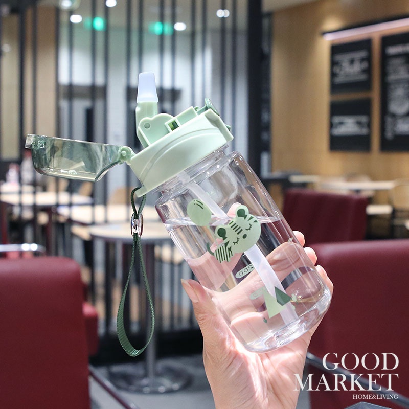 Bình Nước 550ML Họa Tiết Hoạt Hình Dễ Thương Kèm Dây Đeo Vai Tiện Dụng Cho Bé