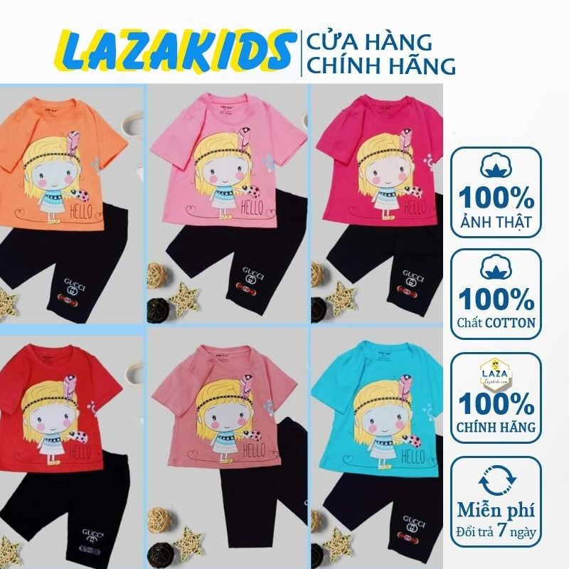 Bộ quần áo trẻ em bé gái Size từ 9-35kg LAZAKIDS Thun COTTON 100% co giãn 4 chiều chính phẩm sài gòn mát mịn đẹp