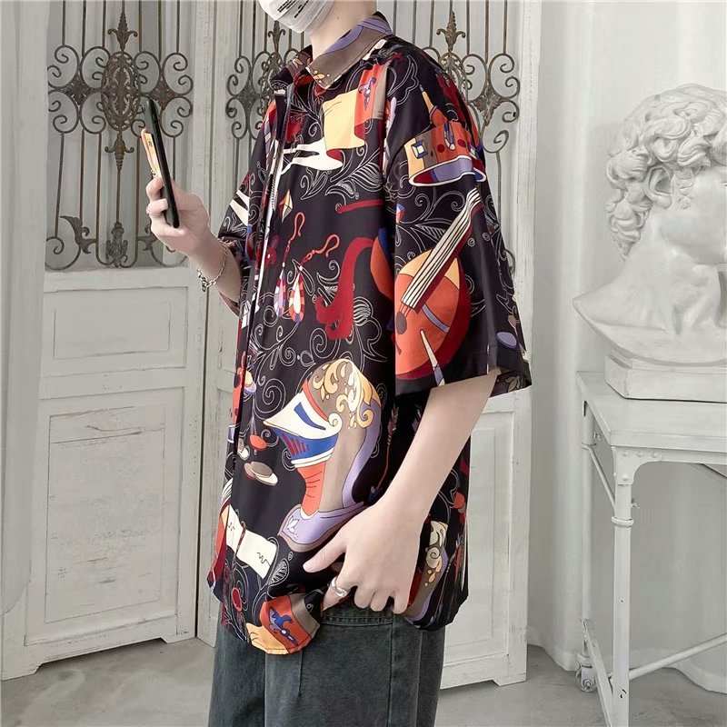 Áo sơ mi ngắn tay 3D hoa phong cách Hàn Quốc cho nam