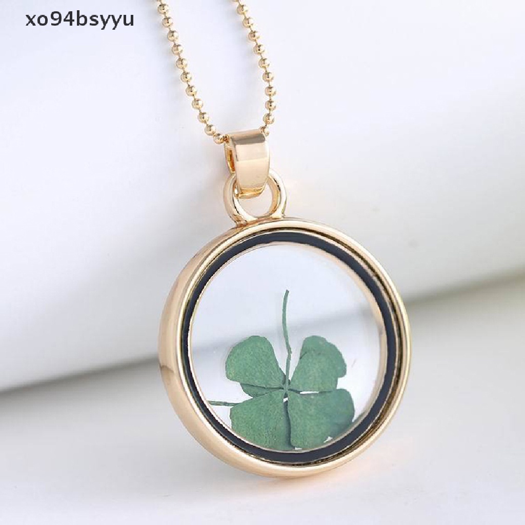 Vòng cổ Xo94Bsyu Mặt Cỏ Bốn Lá Khô Tự Nhiên Bằng Nhựa Resin Trong Suốt