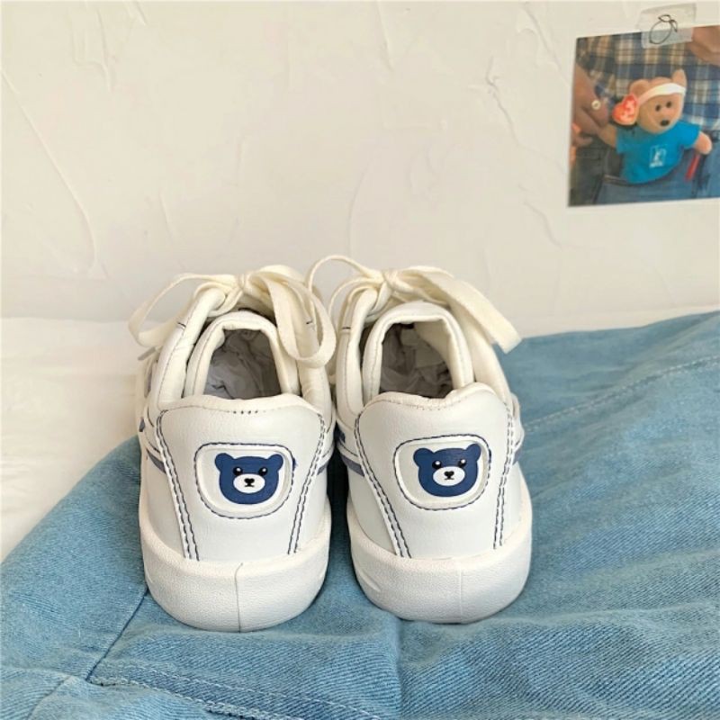 6:30PM Order Mã 036 Giày sneaker ulzzang dáng vans basic phối viền chỉ màu họa tiết hình gấu cute