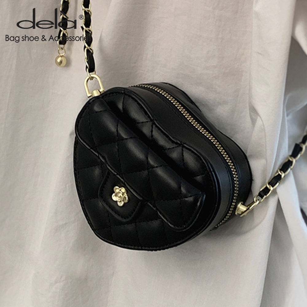 Dela Túi Đeo Vai Hình Trái Tim Phối Dây Xích Thiết Kế Mới Cho Nữ