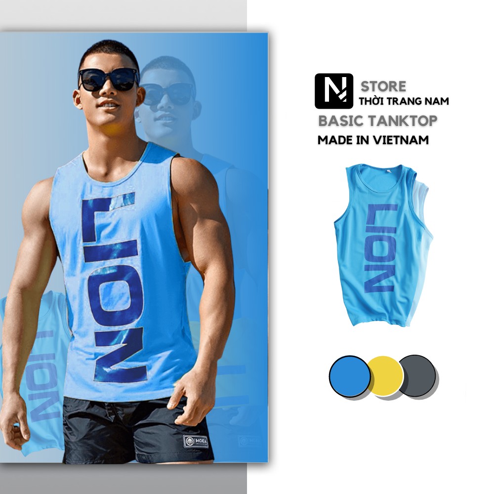 Áo ba lỗ nam sát nách LION, ao thun 3 lo nam dep basic chơi thể thao tập GYM_ABL02