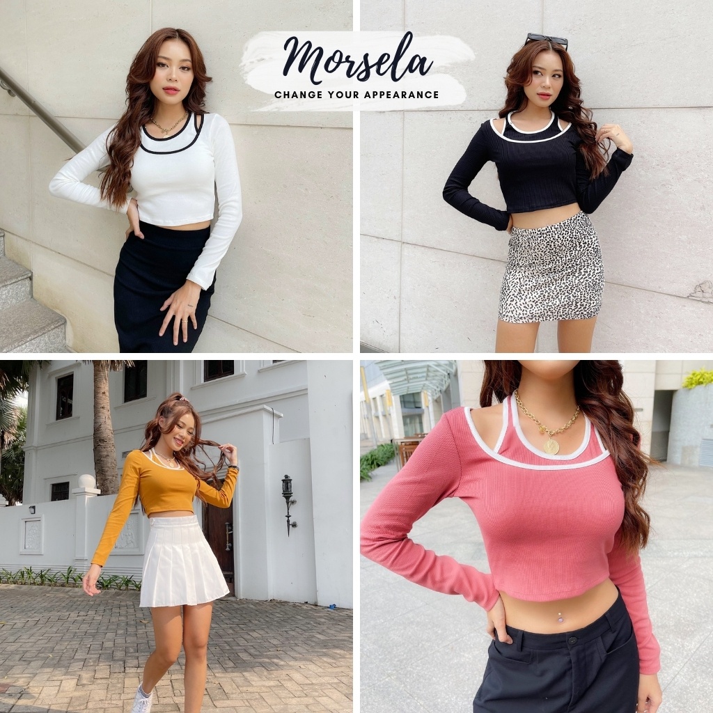 Áo croptop nữ dài tay cổ yếm Sexy - Áo crop top nữ kiểu - Morsela