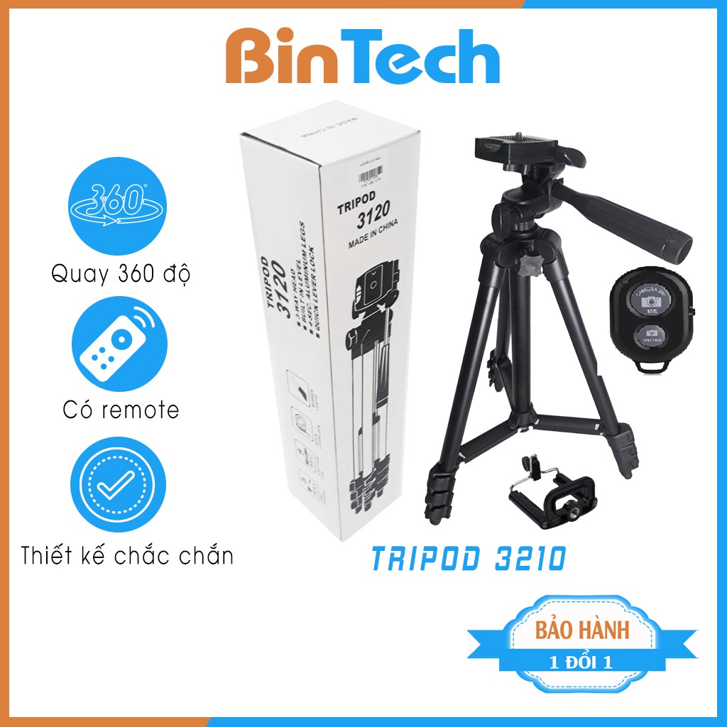 Gậy tripod 3120,gậy livestream chụp ảnh 3 chân kết hợp remote tương thích nhiều dòng máy - BINTECH