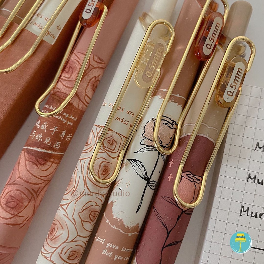 Bút bấm MURA mực đen ngòi 0.5mm - Bourbon Roses