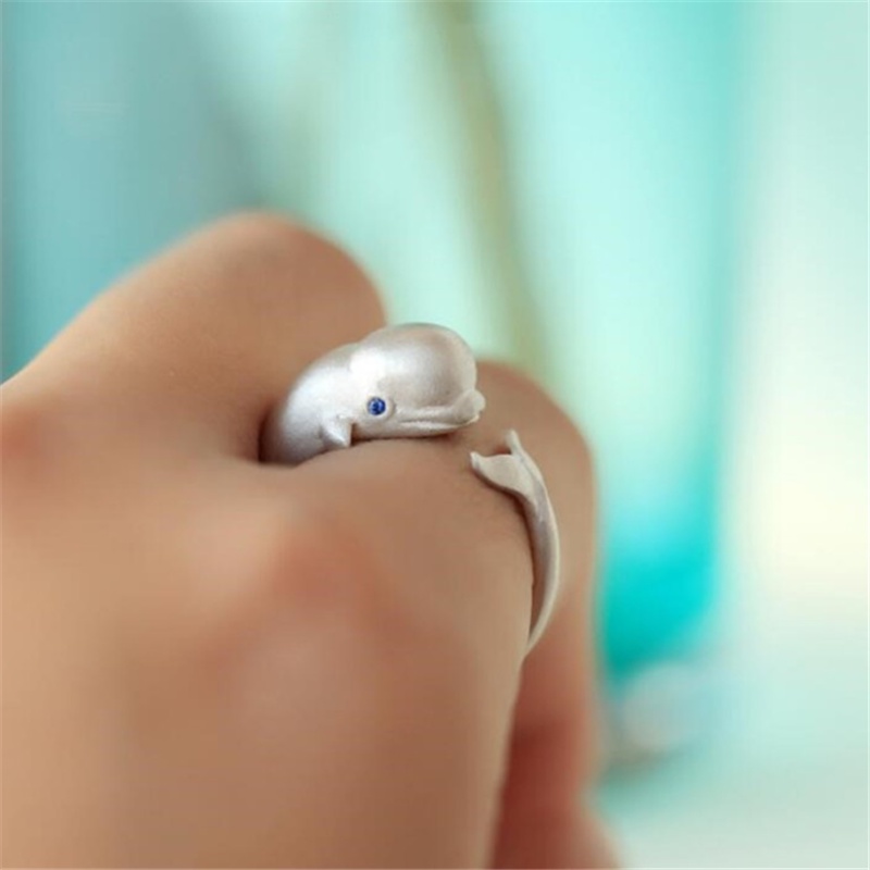 Nhẫn Bạc 925 Đính Đá Zircon Hình Cá Voi Dễ Thương CR041