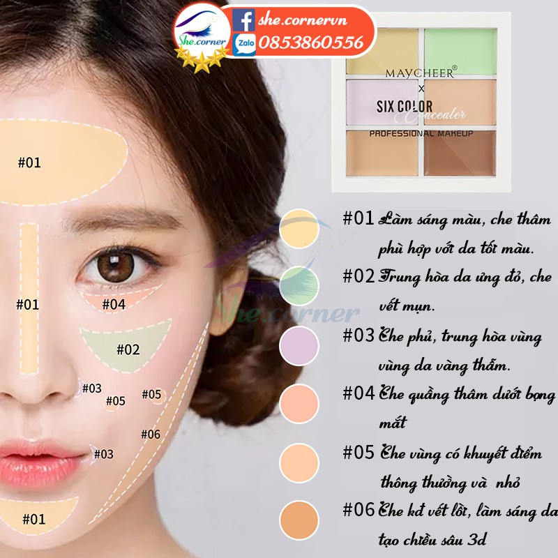 Bảng che khuyết điểm 6 màu MAYCHEER Six Colors Concealer Professional Makeup 1077 kem che quầng thâm, vết mụn lâu 12g | BigBuy360 - bigbuy360.vn