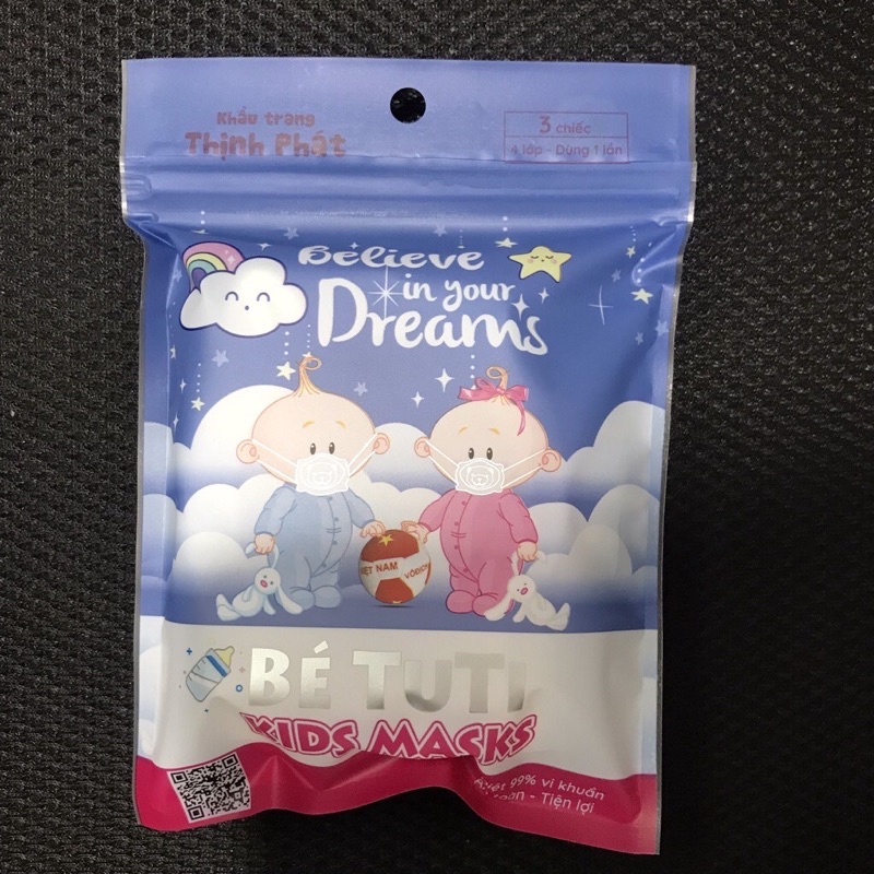 Khẩu trang gấu cho bé 6m-3y tuti thịnh phát set 3 chiếc