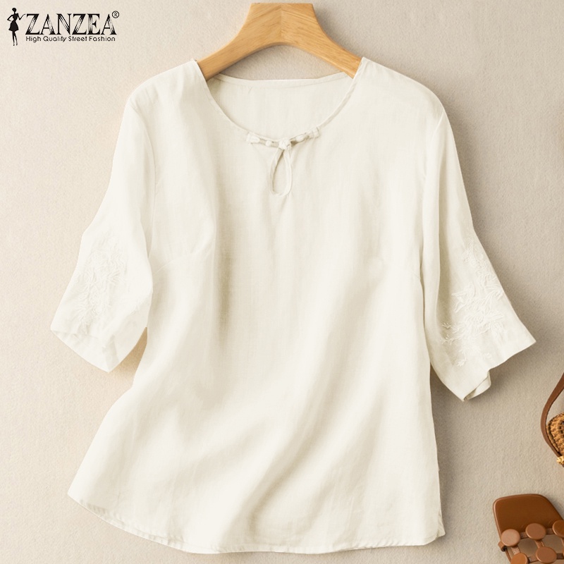 Áo thun cotton tay lửng cổ tròn ZANZEA đơn giản dành cho nữ