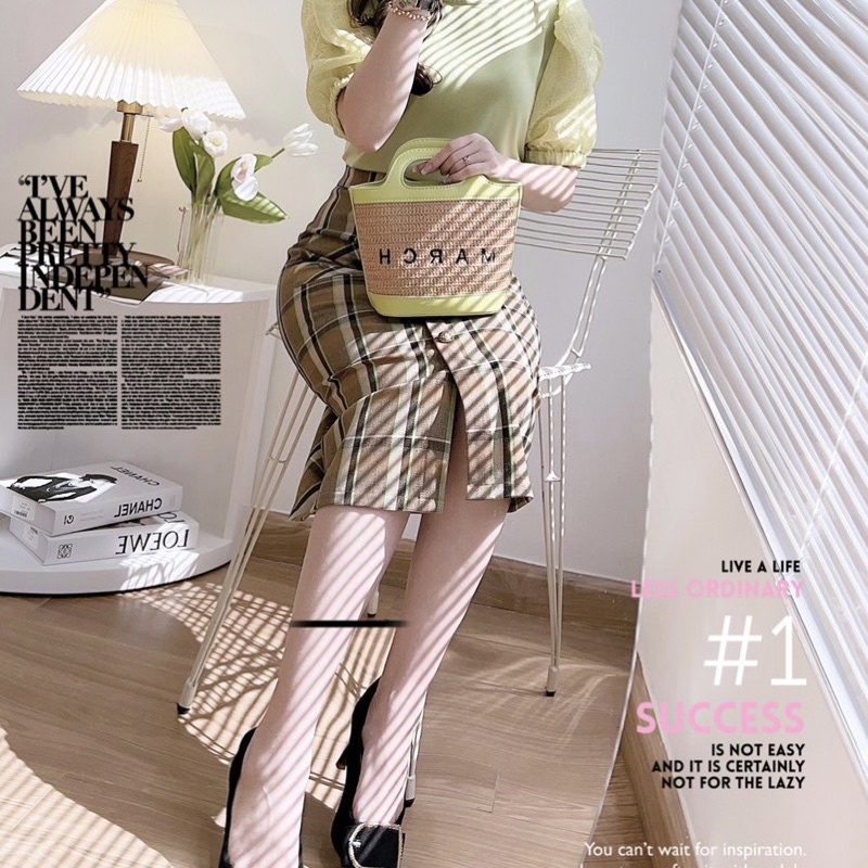 Chân váy bút chì kẻ caro CÓ BIGZE cho chị em nào mũm mĩm bụng to - GEM Fashion