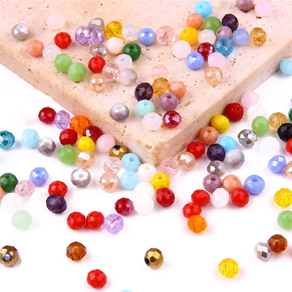 Set 100 Hạt Thủy Tinh Bốn Màu Kích Thước 6X4mm Dùng Làm Đồ Trang Sức DIY