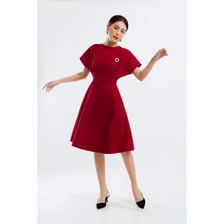 EDINI - D1229 Đầm xếp eo cổ tròn