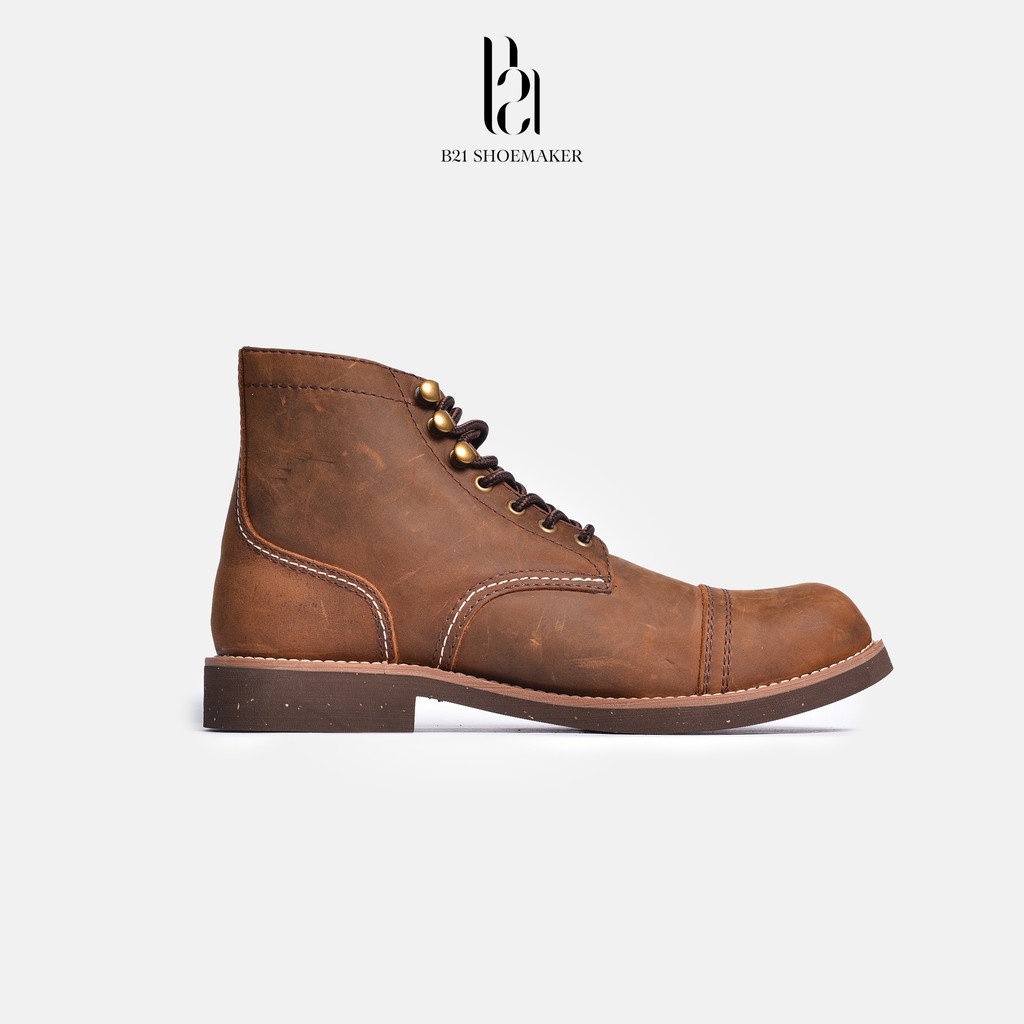 Giày Boot Nam Tăng Chiều Cao Da Bò Sáp Crazy Horse IRON RANGER Đế Nitrile Vintage Retro Style Bụi Bặm - B21 Shoemaker