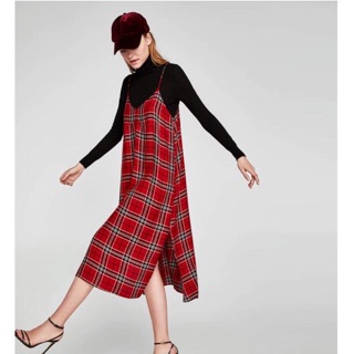 Đầm Zara 2 dây kẻ caro