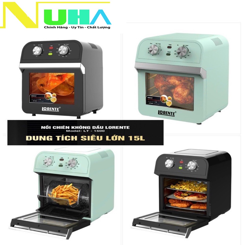 [Sẵn Kho] Nồi chiên không dầu Dung tích 15Lit Lorente LT-1500, công suất 1600W, Màu đen và xanh