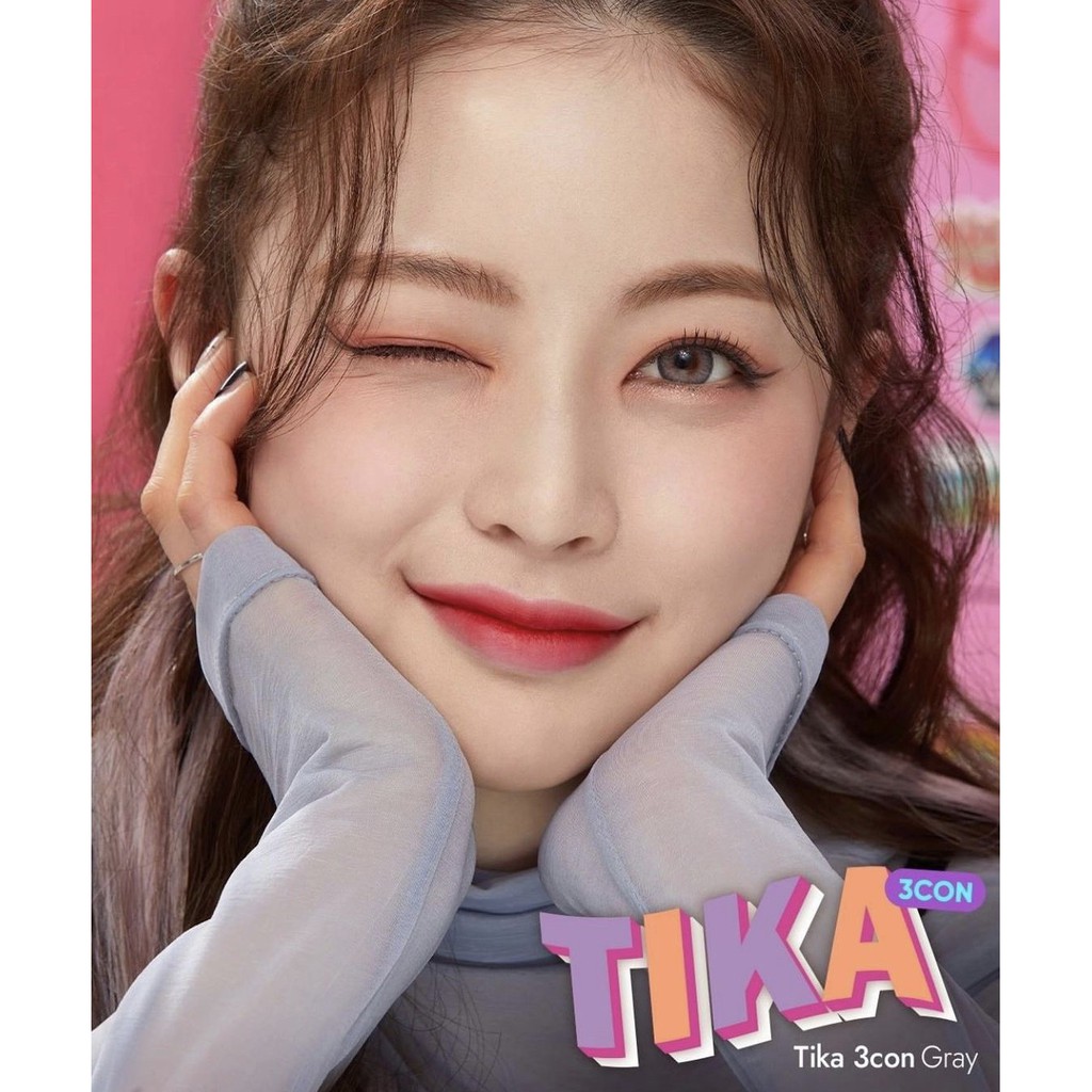 &lt;Sẵn 3.50 độ&gt; Kính áp tròng Tika 3 con Gray của Olens (Hsd 1 tháng )