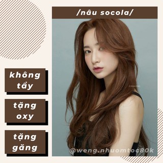 Thuốc nhuộm tóc màu Nâu CHOCOLATE sáng không cần tẩy tặng kèm trợ nhuộm oxy, Nâu scla, scola sáng