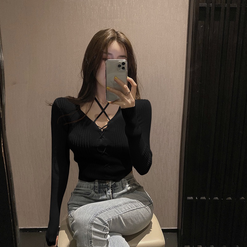 Áo Sweater Tay Dài Cổ Chữ V Phối Ren Quyến Rũ Thời Trang Hàn Quốc | BigBuy360 - bigbuy360.vn