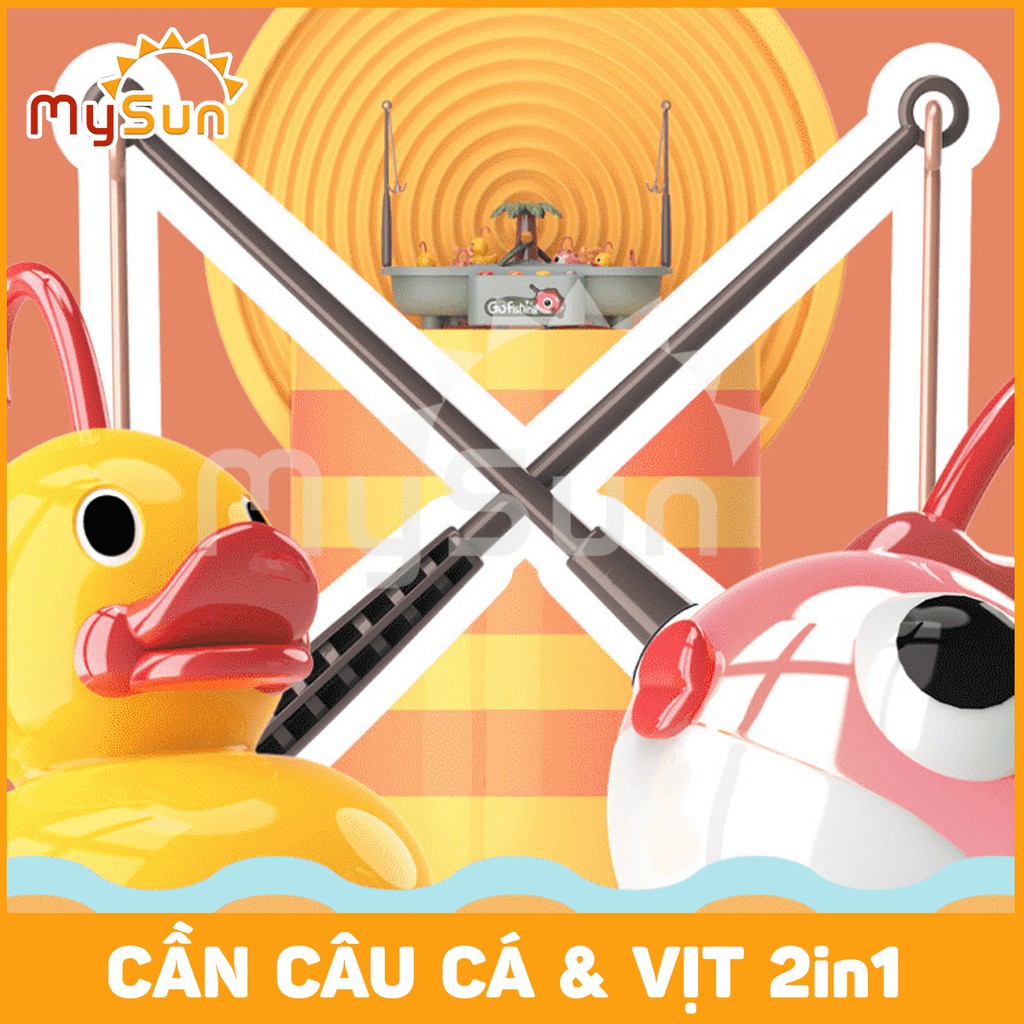 Bể câu cá đồ chơi NHẠC NƯỚC trẻ em | Bộ đồ chơi câu Cá - Vịt cho bé bằng gỗ nhựa ABS 2 tầng, tặng free PIN - MYSUN