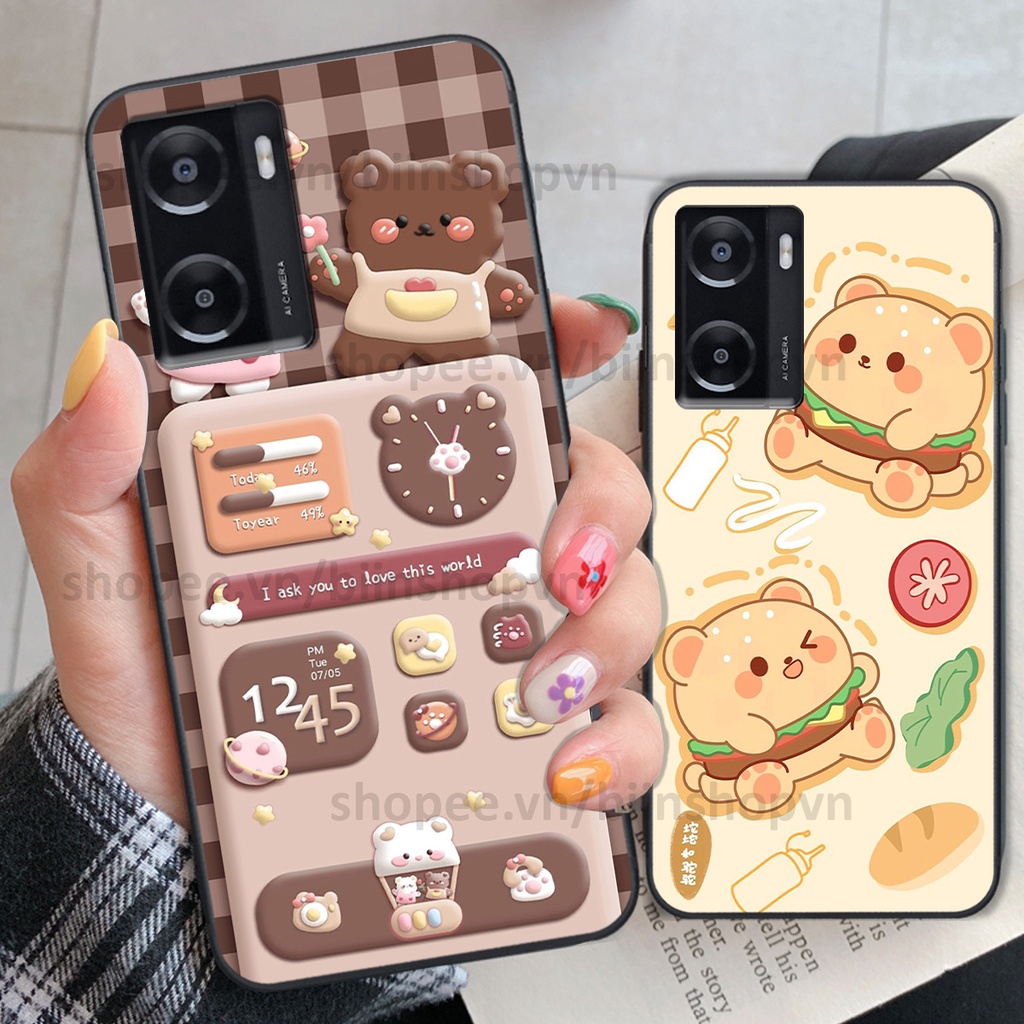 Ốp Oppo A57 4G 2022 in hình gấu chocolate kẹo ngọt siêu đẹp siêu xinh