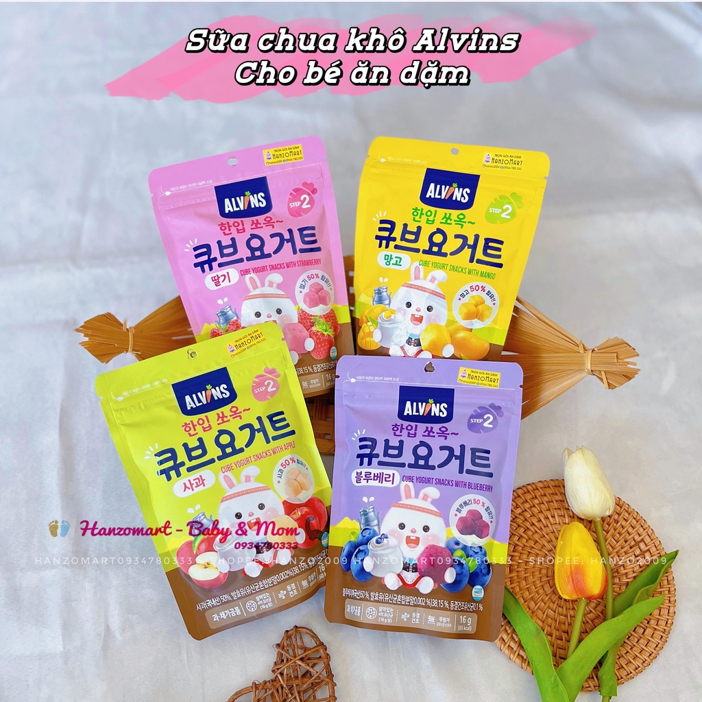 Sữa chua khô cho bé ăn dặm sấy lạnh 7m+ gói zip 16g Hàn Quốc - Alvins