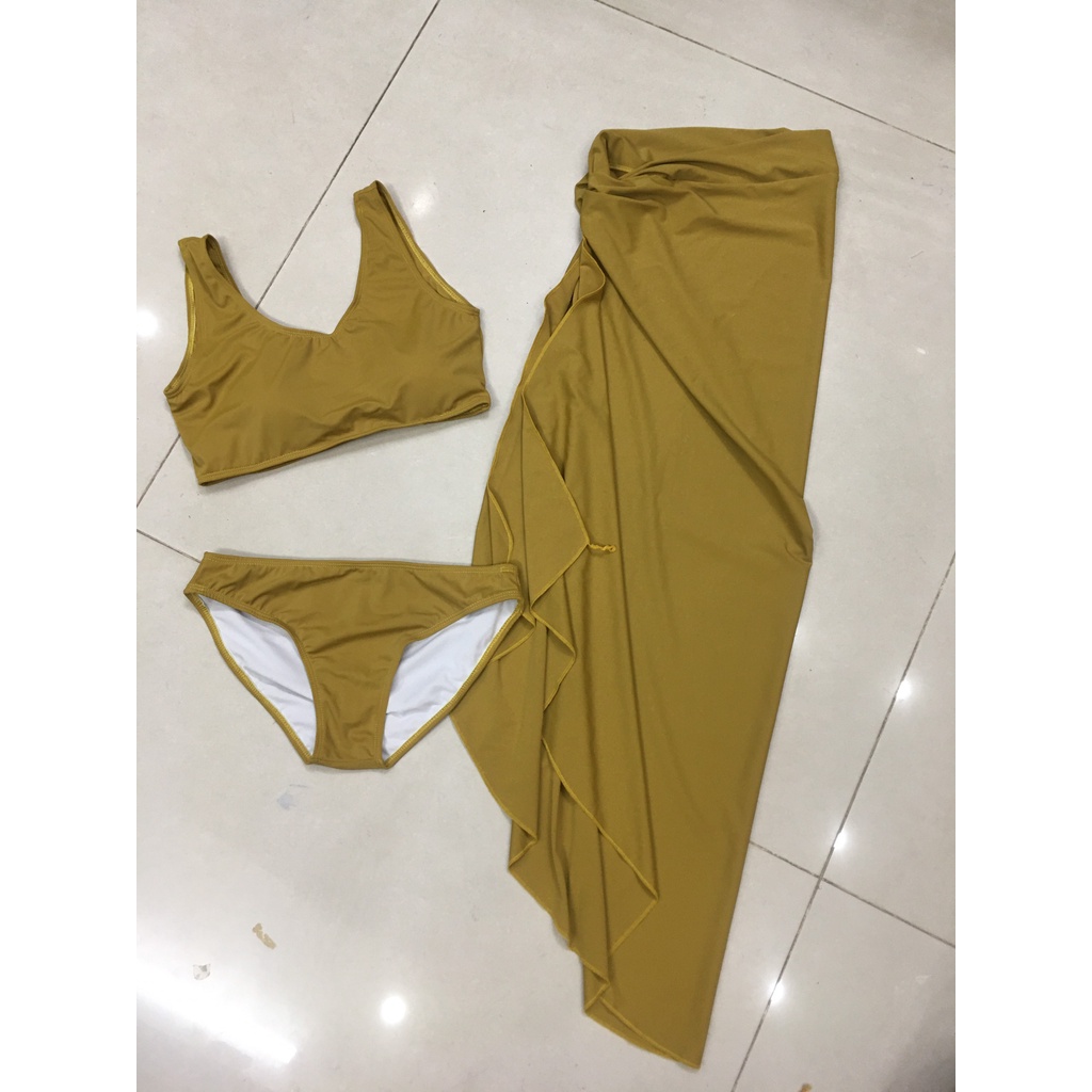 Bikini nâu trà phối chân váy ( kèm hình sàn)