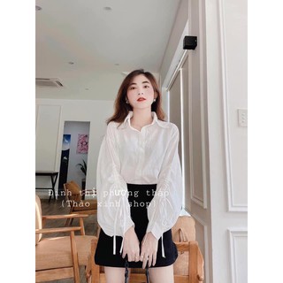 Set áo sơ mi linen kèm chân váy siêu xinh