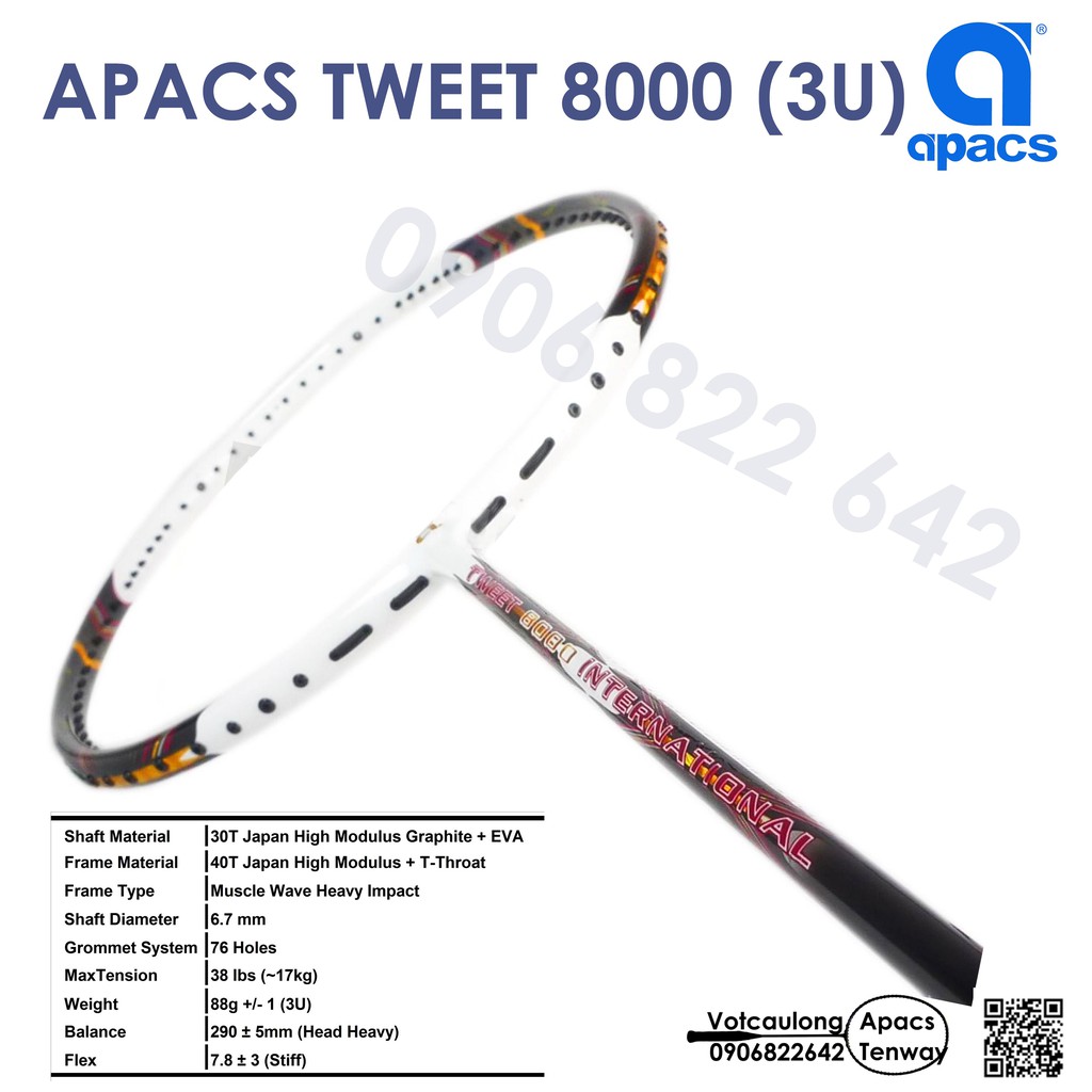 [Vợt cầu lông Apacs Tweet 8000 - 3U] Vợt Apacs huyền thoại trên đấu trường quốc tế