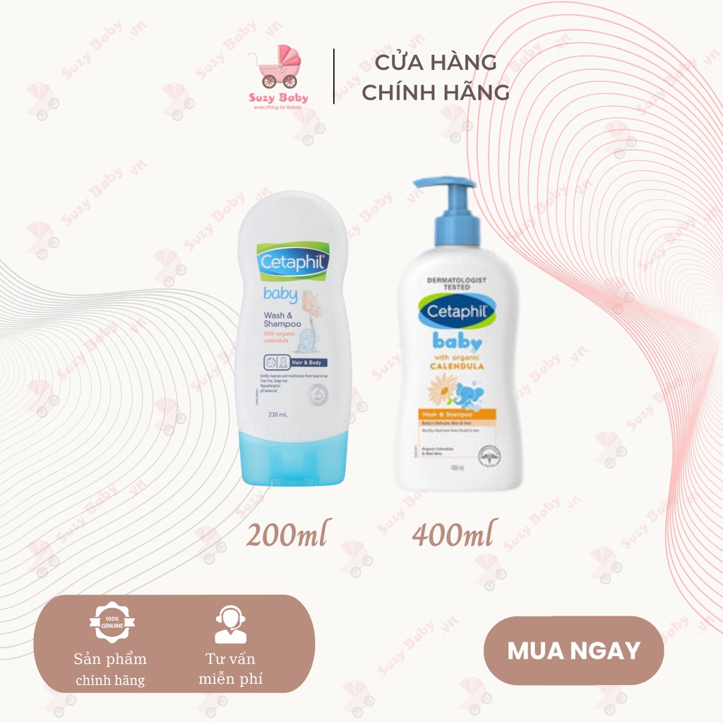 Sữa tắm gội toàn thân cho bé Cetaphil Baby Wash and Shampoo 230ml/400ml từ Mỹ