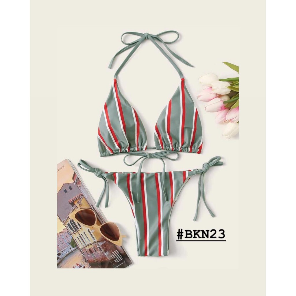 [BKN23] &lt;ÂU&gt; SET BIKINI KẺ SỌC VÀNG QUẦN THONG/LỌT KHE