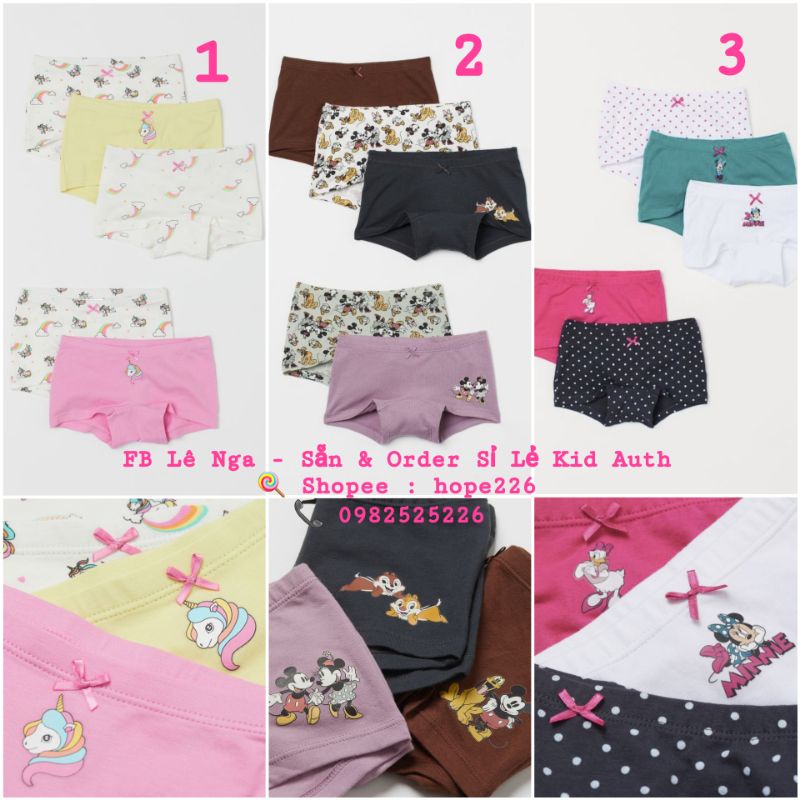 Set 5 quần chip đùi HM US/ES/CN chính hãng size 1.5-2y, 2-4y, 4-6y, 6-8y, 8-10y