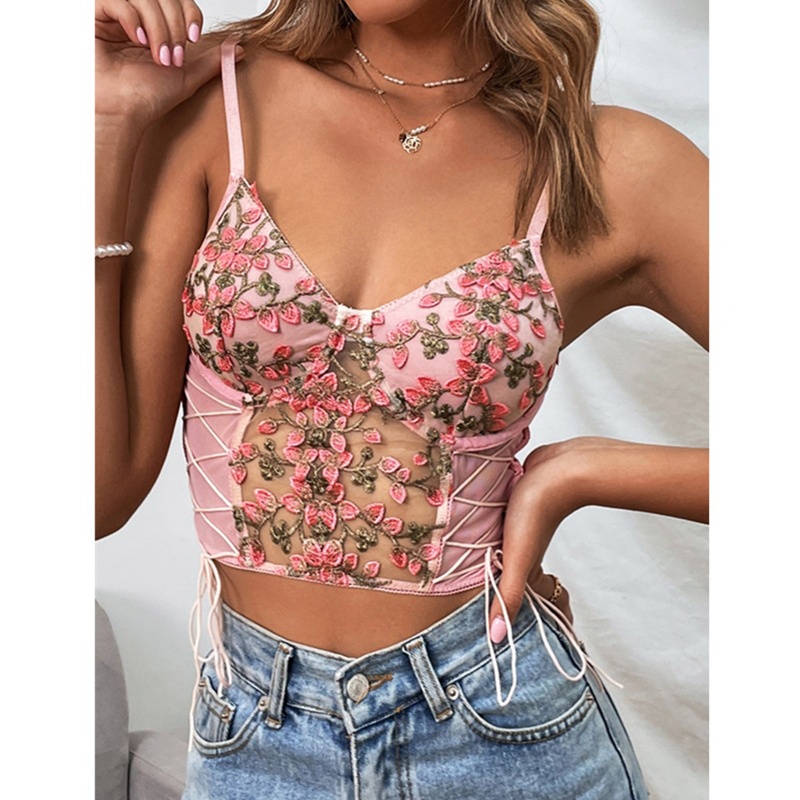 Áo Croptop Cổ Chữ V Thêu Hoa Tinh Tế Thời Trang Cho Nữ