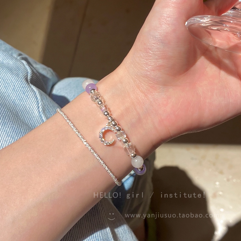 Vòng Tay Chuỗi Hạt Hình Mặt Trăng Lấp Lánh Nhiều Màu Thời Trang Cho Nữ