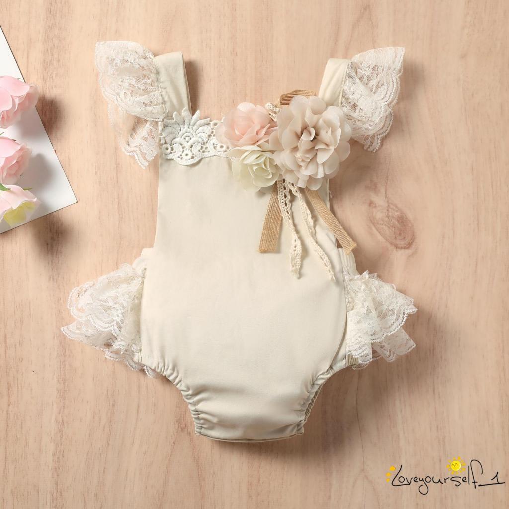 Bộ Áo Liền Quần Sát Nách Cổ Vuông Phối Ren Hoa Màu Sắc Xinh Xắn Cho Bé Gái B930G