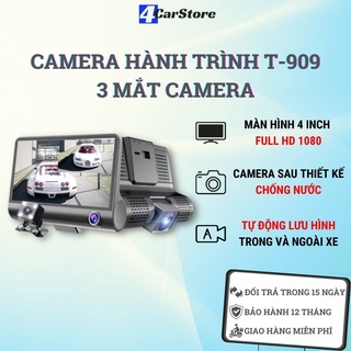 Camera hành trình ô tô RUNDONG 3 mắt T-909 | Màn hình 4.0 inch full HD 1080, camera sau chống nước, hỗ trợ thẻ nhớ 32 Gb
