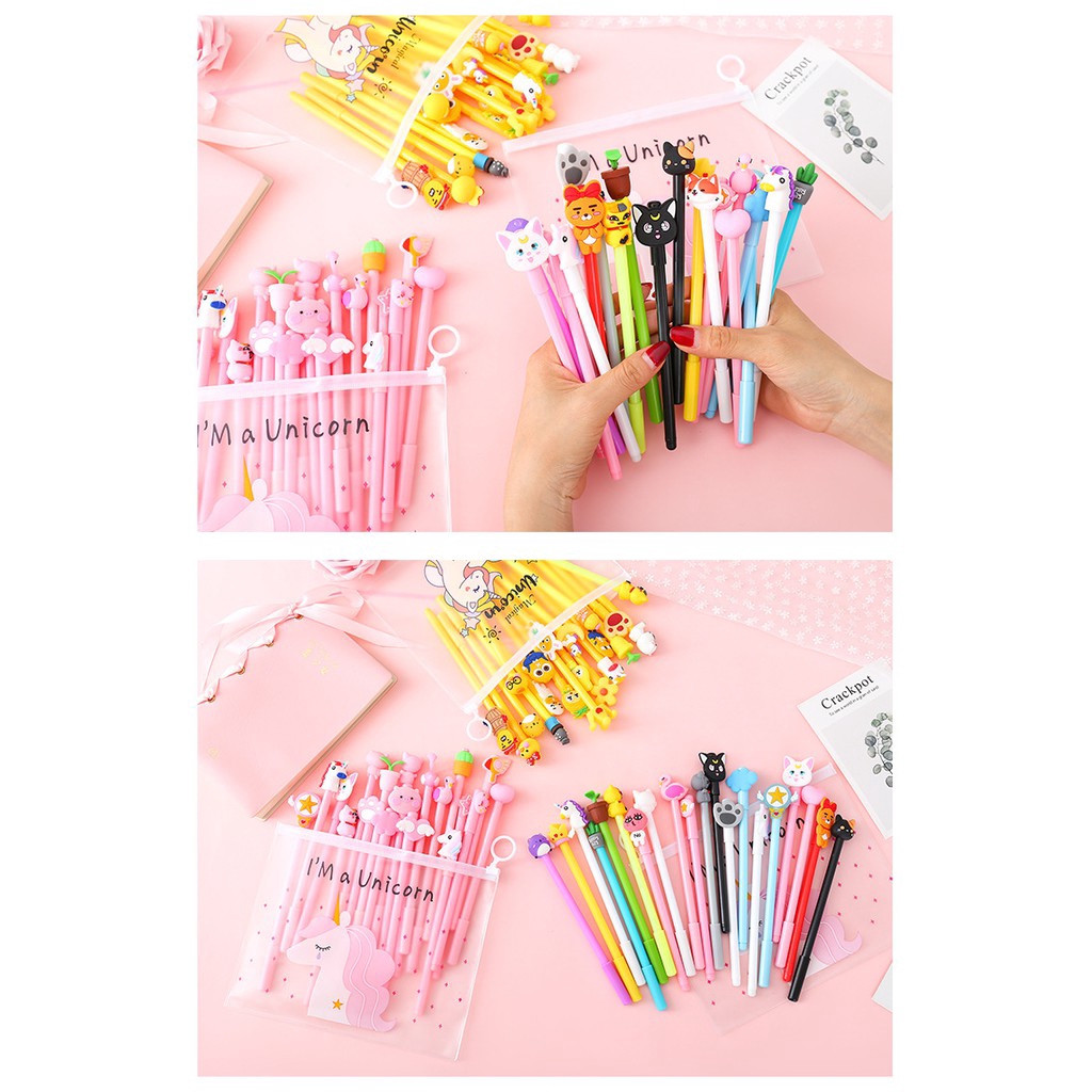 Set 20 Bút Gel Họa Tiết Báo Hồng / Kỳ Lân Hoạt Hình Đáng Yêu Sáng Tạo